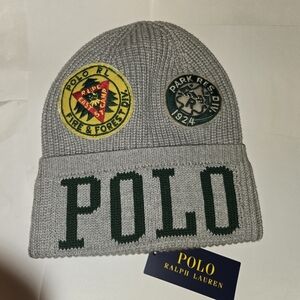 Polo Ralph Lauren Patches Gray Knit Beanie Hat